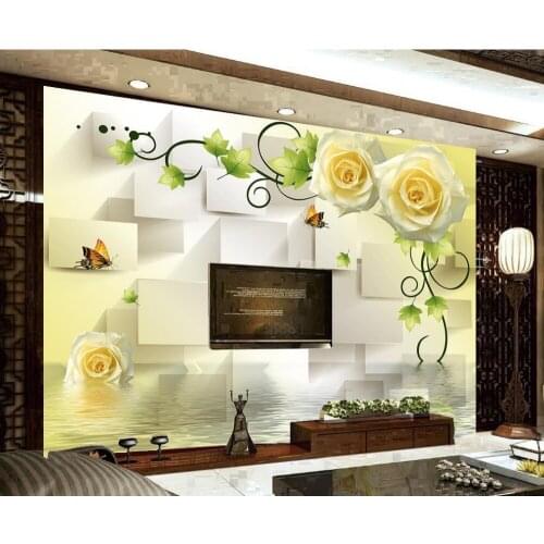 3d room wallpaper Yellow rose butterfly wallpaper 3d flower Home Decoration custom photo wallpaper