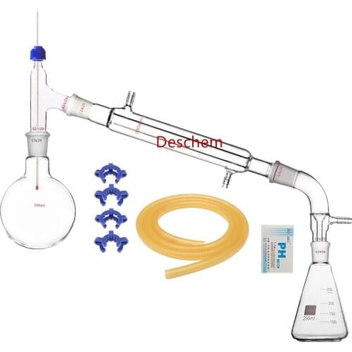 500ml Glass Distillation Apparatus Kit W/250ml 24/29 Erlenmeyer Flask Lab Unit