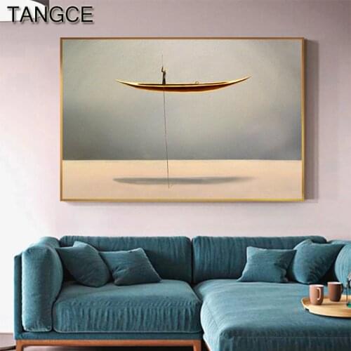 Abstract Lonely Boat Canvas Painting Nordic Rower Posters and Prints Nostalgic Wall Art for Living Room Bedroom Japanese Style
