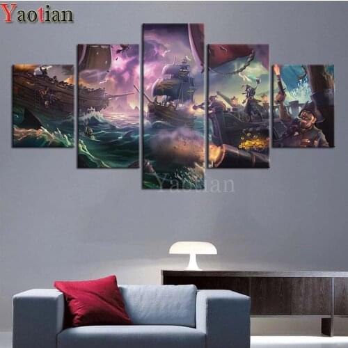 5 Panels Diamond Painting Pirates of the Caribbean Full Square/Round Diamond Cross stitch Mosaic Rhinestone Embroidery Sailboat