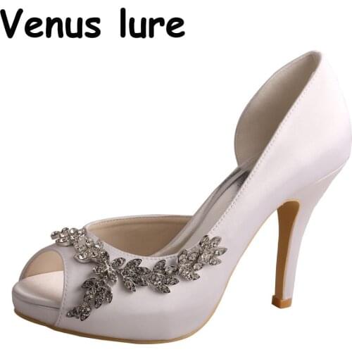 White High Heels Pumps Satin Wedding Shoes for Bride Evening Party Bridal Shoes Woman Peep Toe Platform Ladies