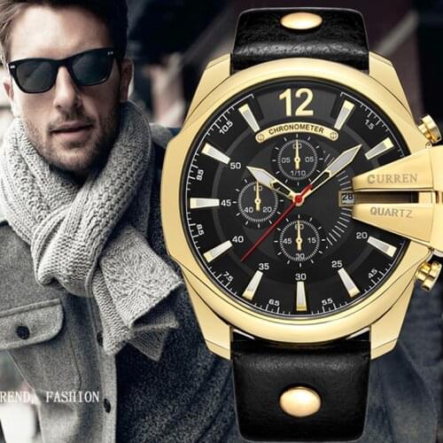 Curren Mens Casual Sport Quartz Watch Mens Watches Top Brand Luxury Wrisatswatch Leather Strap Military Watch Wrist Male Clock