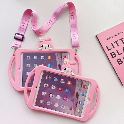 Shell Cover for IPad 10.2 7th 8th 9.7 2018 2017 10.5 11 Air 1 2 3 4 Kids Tablet Stand Child Silicon Cute Cartoon Case + Strap