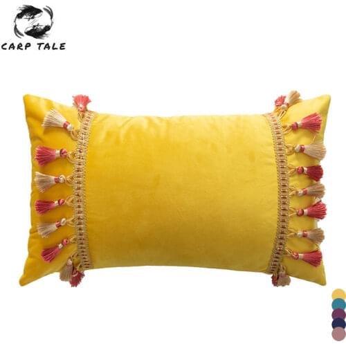 Nordic Cushion Cover Velvet Fabric Yellow Cushion Cover 45*45 / 30*50 Tassel Pilow Case Decorative Sofa Cushions For Living Room