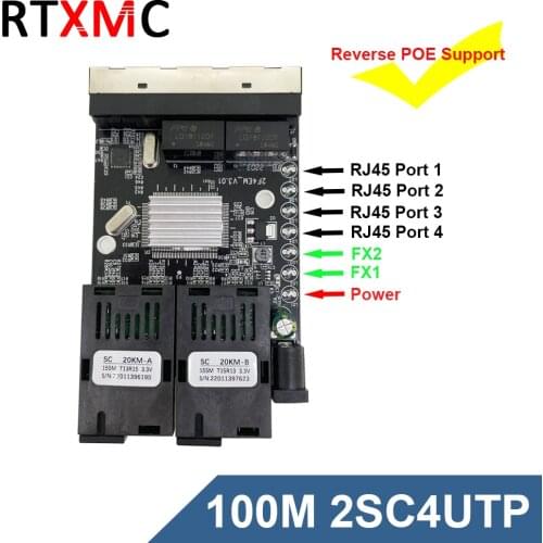 Black Board 2SC4E100M Fast Erhetnet 2F4E 10/100M Ethernet Switch 2 Fiber Port SC 25KM 4 UTP RJ45 Fiber Optical Switch PCBA Board