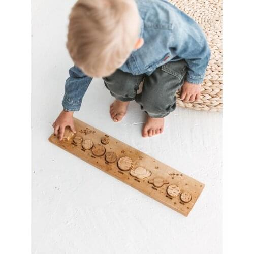 Child wooden toys solar system 6 languages wooden puzzle toy IQ game for children creative toys