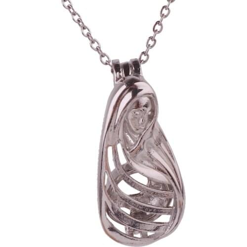 K1676 Dull Silver copper mother Buddha Bead Pearl Cage Aroma Essential Oil Diffuser Locket Necklace with stainless steel chain