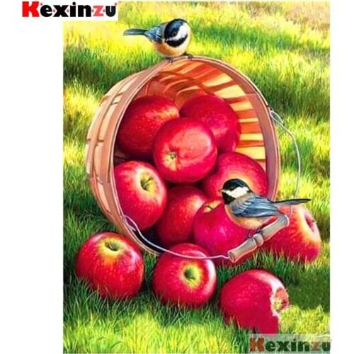 Full Square/Round 5d Diamond Painting-Red apple bird-3d Embroidery Cross Stitch Mosaic Full Picture Of Rhinestone Decor Y113368