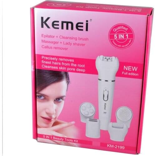 Kemei KM-2199 5in1 Women Epilator Wool Device Electric Shaver Razor Shaving Lady Callus Remover Facial Cleansing Brush Massager
