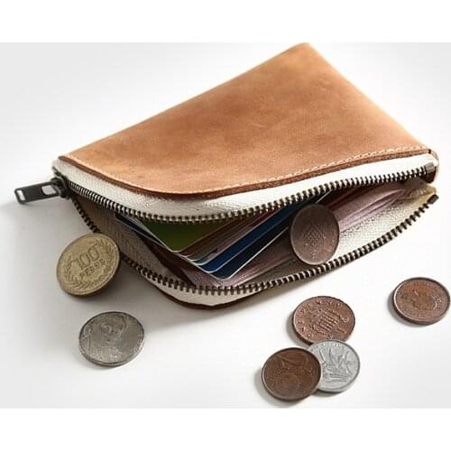 Genuine Leather Wallet Men Women Male Handmade Vintage Short Zipper Small Mini Slim Purse With Coin Pocket Money Bag Card Holder