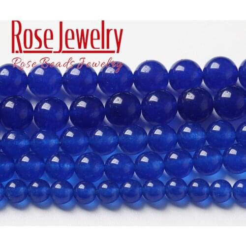 Natural Dark Army Blue Chalcedony Jades Stone Beads For Jewelry Making Loose Round Beads Diy Bracelet Wholesale 4 6 8 10 12mm