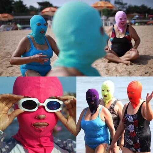 Unisex Summer Swimming Hat Full Face Gini Cover Waterproof Sunscreen Anti-UV Diving Headgear 3 Holes Sun Protection Balaclava