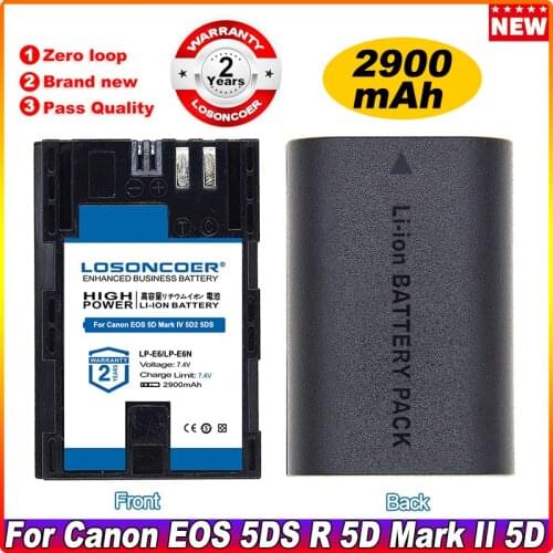 LOSONCOER 2900mAh LP-E6 LP-E6N Battery For Canon EOS 5D Mark IV 5D2 5DS R Mark II 2 III 3 6D 60D 60Da 7D 7D2 7DII 70D