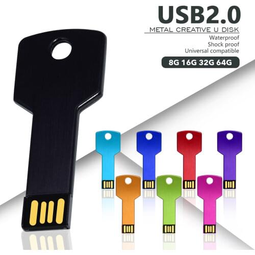 Fast Shipping Custom Logo Pen Drive Metal Key Shape Usb 2.0 flash drive 4GB 8GB 16GB 32GB 64 GB Pendrive U Disk For Wedding Gift