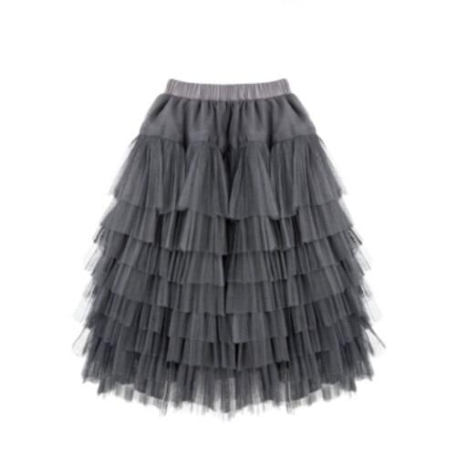 2020 New Sweet Cake Layered Long Mesh Skirts Princess High Waist Ruffled Vintage Tiered Tulle Pleated Gray Skirts Childrens