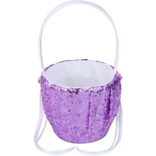 Fashion Wedding Flower Girl Basket Sequins Ribbon Flower Basket for Wedding Party Decoration Love Case Satin Basket Storage