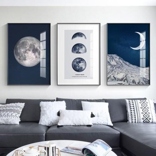 Nordic Moon night sky Canvas Painting Posters and Print Minimalist dark Wall Art Pictures For Living Room Bedroom Aisle Studio