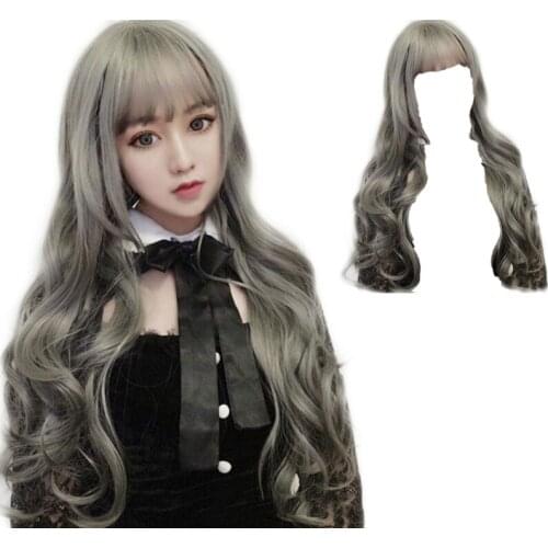 Anime 68cm Long Curly Women Heat Resistant Synthetic Hair gray Party Cosplay Wigs Long Hair anime accessorie