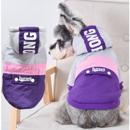 Stripe Stitching Dog Hoodie Winter Warm Two Feet Cotton-padded Pet Clothes for Small Cat Pitbull Terrier Shop Outfit Goods