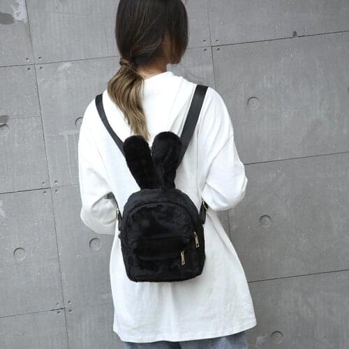 Fluffy Bag Kawaii Rabbit Ears Solid Plush Backpack For Women 2021 New Faux Fur Shoulders Bag Furry Mini Backpacks Korean Kids