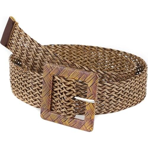 Fashion Women Braid Belt Female Hollow Breathable Black Square Buckle Woven Braided Waist Belt For Pants Dress Ladies Strap