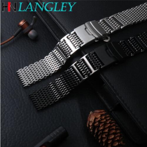 Stylish Stainless Steel Bracelet Straps Shark Mesh H-Link Watch Band Bracelet Metal Mesh Band Double Deployment Clasp 20/22/24mm
