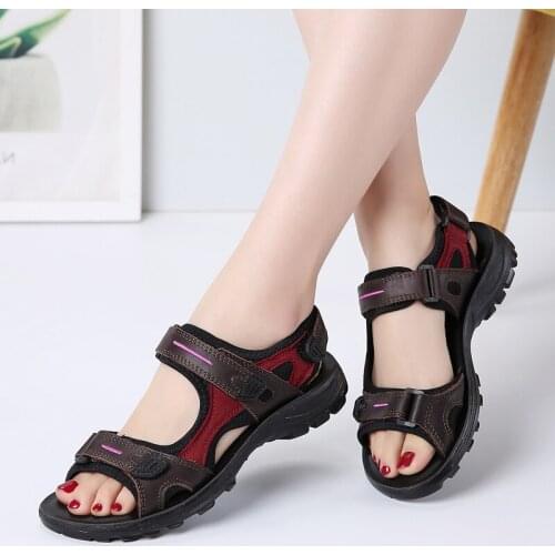 Summer Sandals Genuine Leather Outdoor Hiking Shoes Women Beach Slides Breathable Non-slip Sneakers Woman Female Trekking RB220