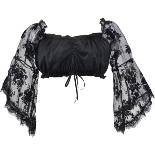 Corzzet Sexy Women Off Shoulder Top Fashion Black Gothic Lolita Crop Top Victorian Elastic Top Short Club Party Clothing