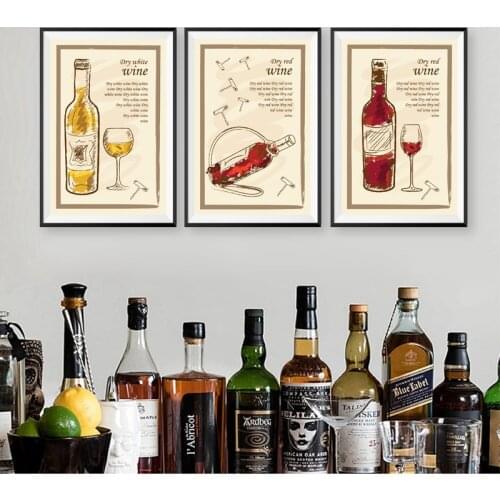 Wine Vintage Posters and Prints Restaurant Wall Art White Wine & Red Wine Retro Pictures Retro poster kraft paper