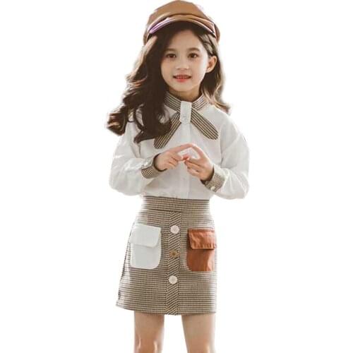 Spring Clothes For Girls Plaid Skirt & Shirt 2 Pcs Kids Clothes Long Sleeve Girls Sets Autumn Formal Girls Clothes 6 8 10 12 14