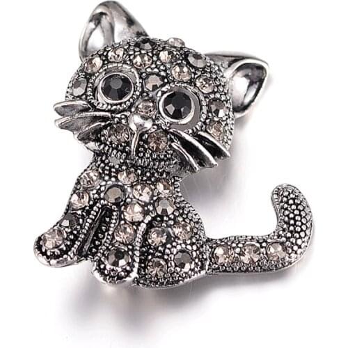 Vintage Black Crystal Cute Cat Brooch Pins Women Brooches 2019 Fashion pin up Brooch Accessories