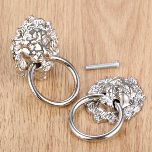 1Pc Silver Vintage Jewelry Chest Lion Head Cabinet Knobs And Handles Furniture Handles Door Cabinet Drawer Pull Handle Knob Ring