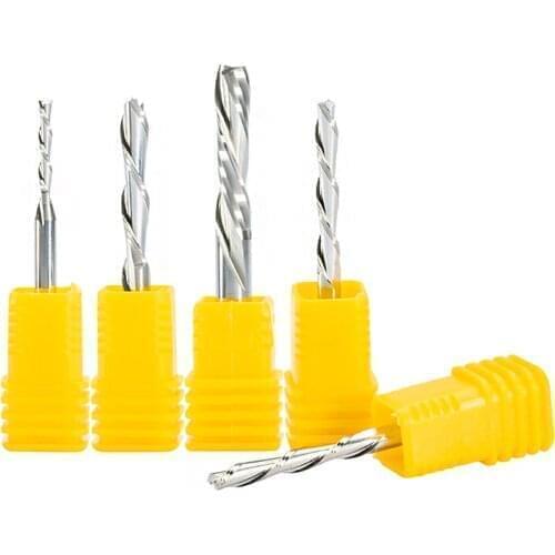 2pc SHK 3.175/4/5/6/8/10mm DOWN Cut Two Double Flutes Left Spiral EndMill Milling Cutter CNC Bit Wood End Mill Woodworking Tools