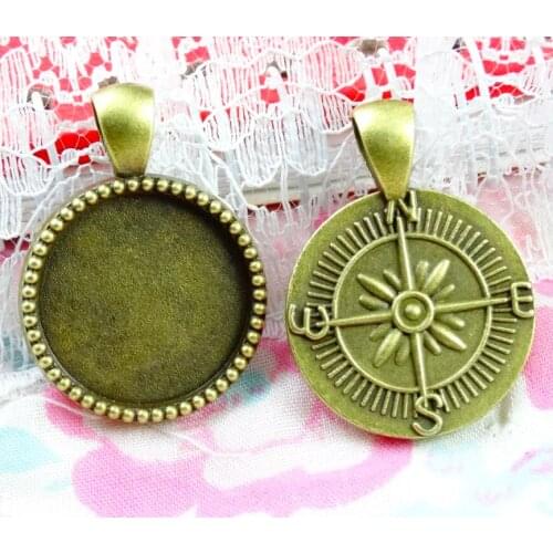 20PCS 32*23.5MM Antique Bronze Compass Cameo Cabochon Base Settings Charms, inner 20mm