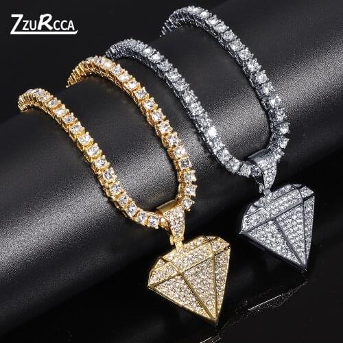 2021 New Men Pendant Necklace Iced Out Chain Bling Crystal Necklace For Men Hip Hop Gold Tennis Chain Jewelry-accessories