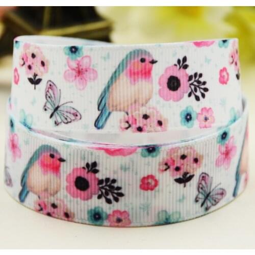 22mm 25mm 38mm 75mm Birds and flowers Cartoon printed Grosgrain Ribbon party decoration 10 Yards X-03330