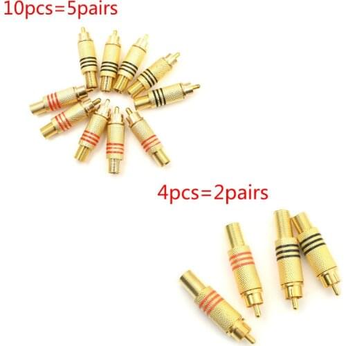 4/10pcs Gold RCA Phono Male Plug Solder Audio Video Cable Adapter Connector For Audio Speakers