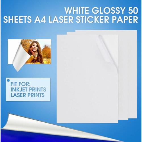 50 sheets of A4 inkjet waterproof sticker sticker glossy photo printing paper for laser inkjet printer copier craft paper