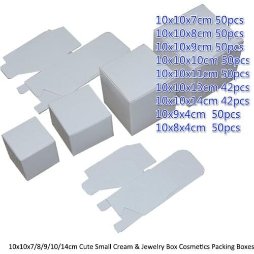 50pcs 10x10x7/8/9/10/14cm Cute Small Cream & Jewelry Box Cosmetics Packing Boxes Handmade Soap Perfect White Paper Packaging