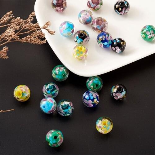 50pcs Handmade Glass Lampwork Beads for Jewelry Making with Inner Flower Round Spacer Beads DIY Women Bracelet Charm Bead Supply