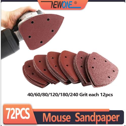 72 Pcs 140mm Mouse Detail Sander Sandpaper Sander Pads Sanding Sheets Assorted 40 60 80 120 240 Grits