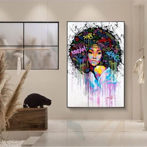 Abstract Black Woman African Oil Paintings Graffiti Art Canvas Posters And Prints Black Girls Wall Art Pictures For Living Room