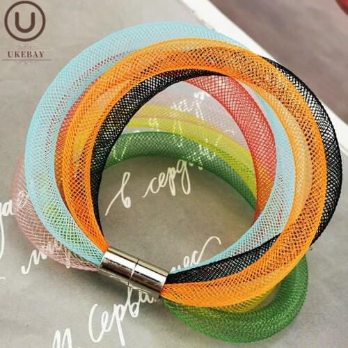 UKEBAY New Multicolor Mesh Bracelets For Women Rainbow Charm Bangles Boho Hand Chains Girl Birthday Gift Party Jewelry Bracelet