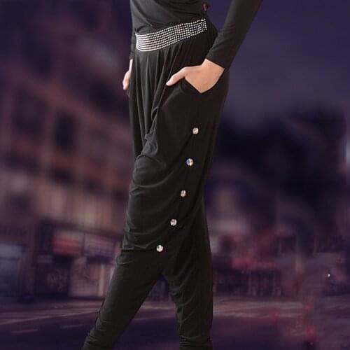 Latin Dance Pants Men Black Harem Rhinestone Trousers Women Ballroom Samba Tango Salsa Dancing Clothes Performance WearDNV11728