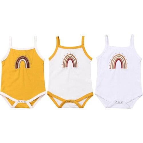 0-24M Infant Baby Girl Kid Sleeveless Bodysuit Outfit Summer Rainbow Cotton Clothes