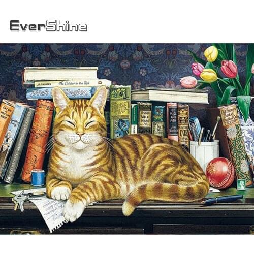 EverShine Diamond Painting Cat Cross Stitch Diamond Mosaic Animals Picture Rhinestones Bead Embroidery Set Handmade Home Decor