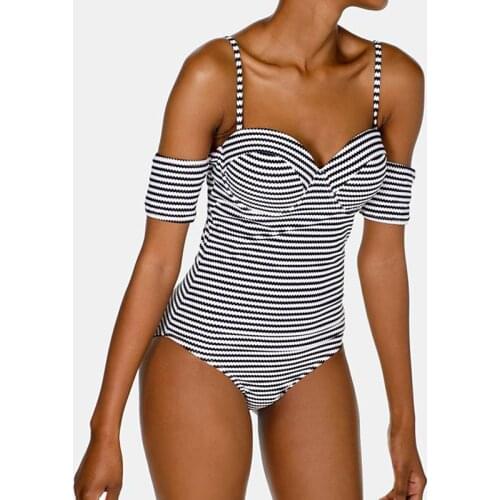 2019 Hot-sale Women Sexy Stripe Printing Padded Wireless Backless One Piece Swimsuits