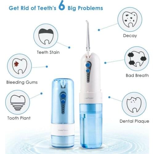 Electric Portable Oral Irrigator 4 Modes Watreproof Rechargeable 150ML Water Tank Dental Flosser 5 Water Jet Tips Tooth Care