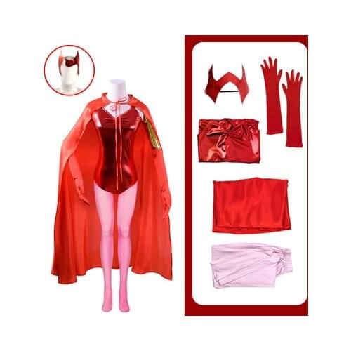 Halloween Carnival Costume WandaVision Scarlet Witch Wanda Maximoff Cosplay Costume Women Girls Cloak Superhero Outfits
