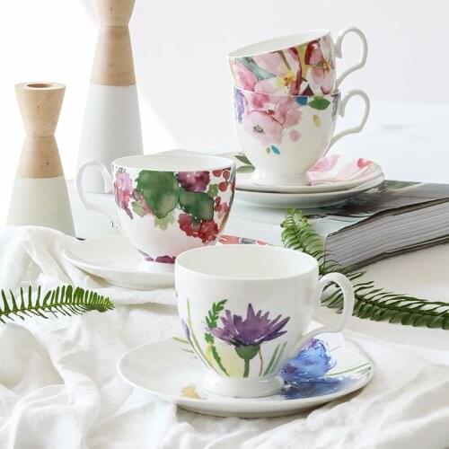 Ceramic cups & saucers sets floral printed on glazed bone China creative coffee cup birthday gifts simple style saucer